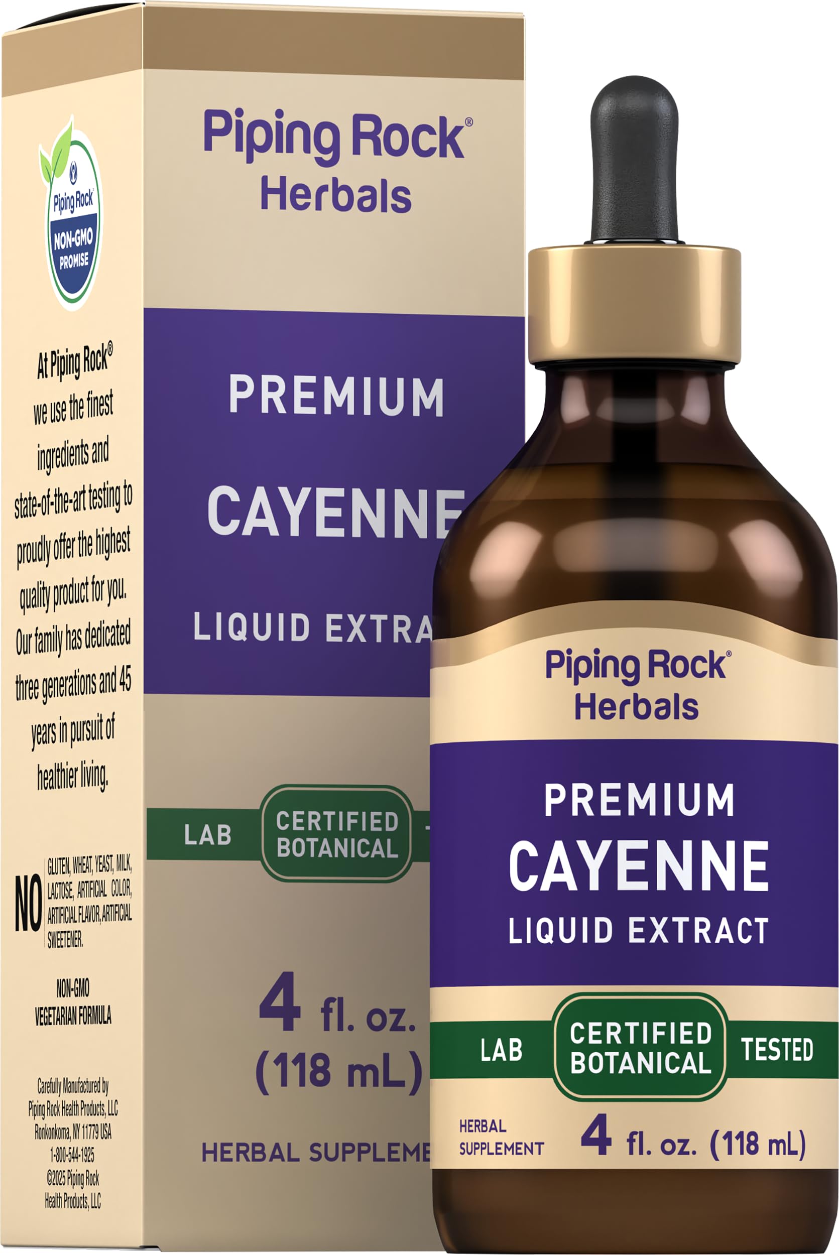 Piping Rock frasco frente mostrando etiqueta clara y volumen 4 fl oz para identificación rápida