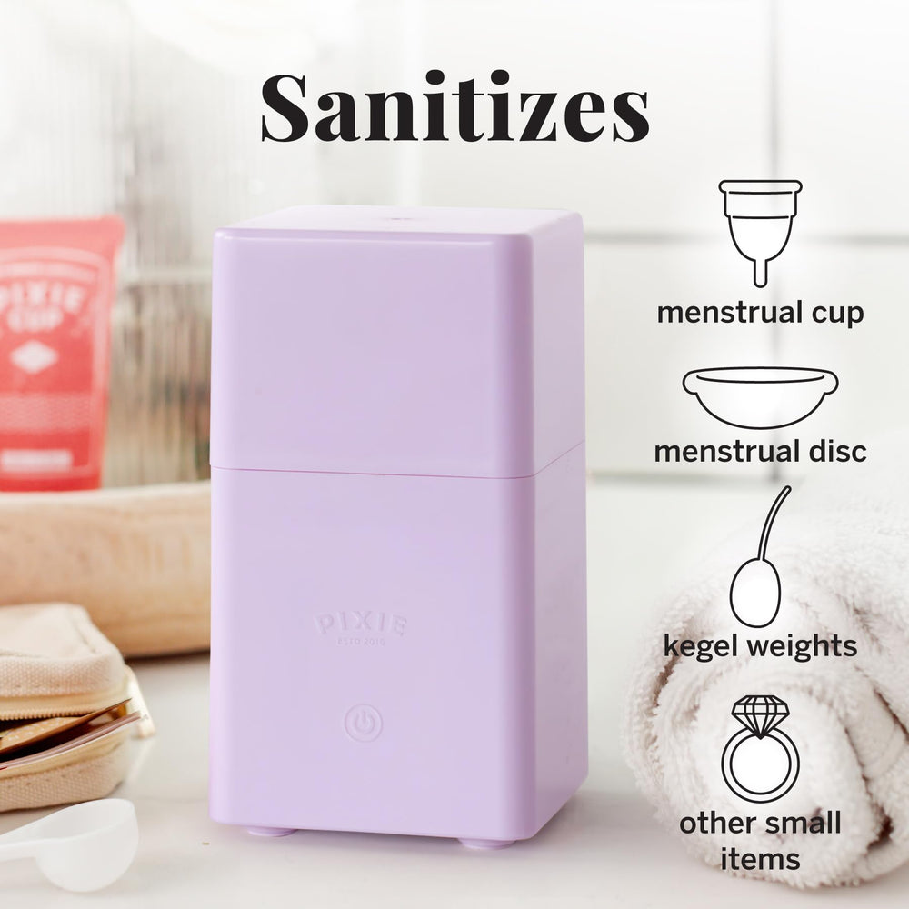 Pixie Cup con una copa menstrual dentro listo para esterilizar