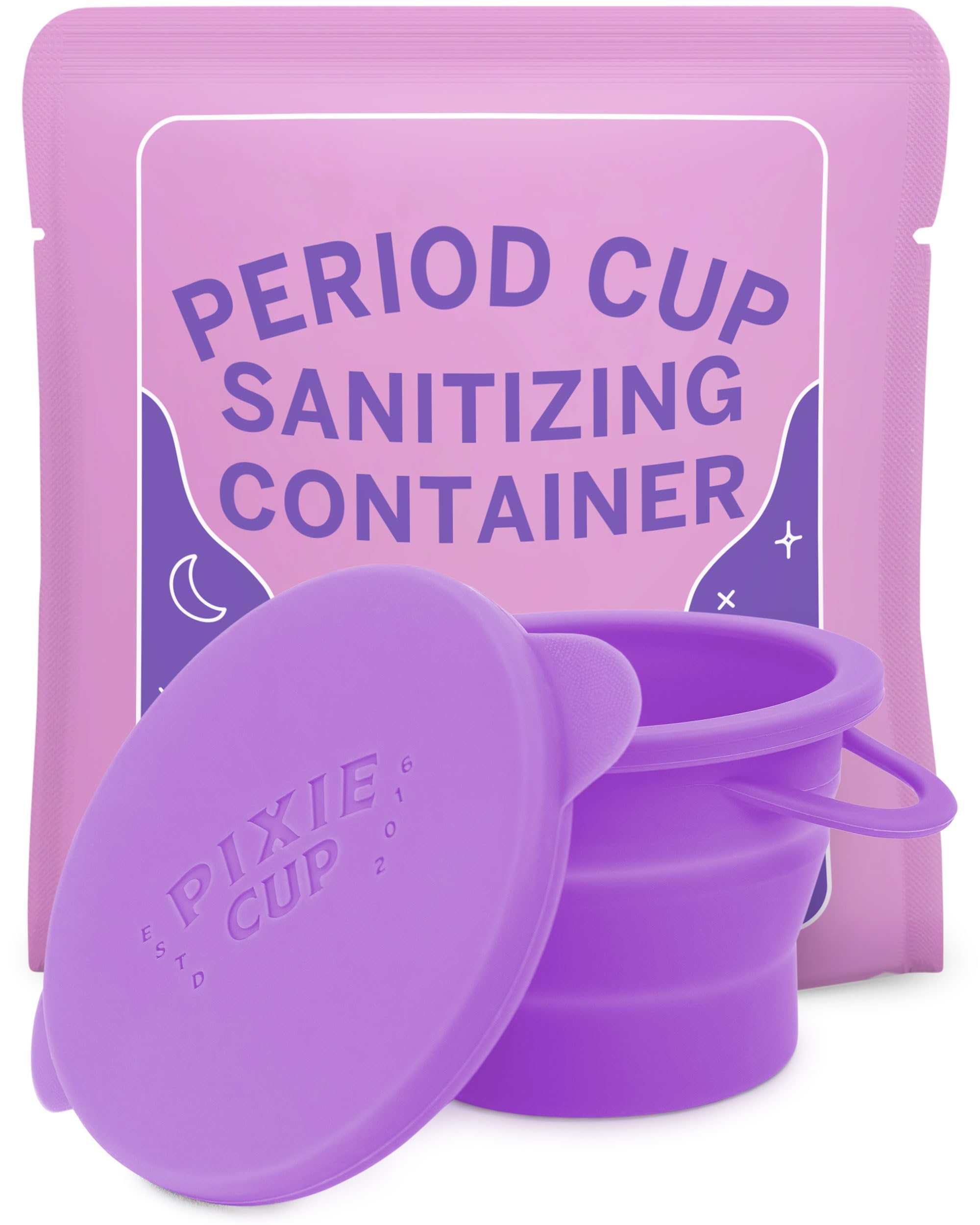 Pixie Cup contenedor plegable frontal mostrando diseño y portabilidad