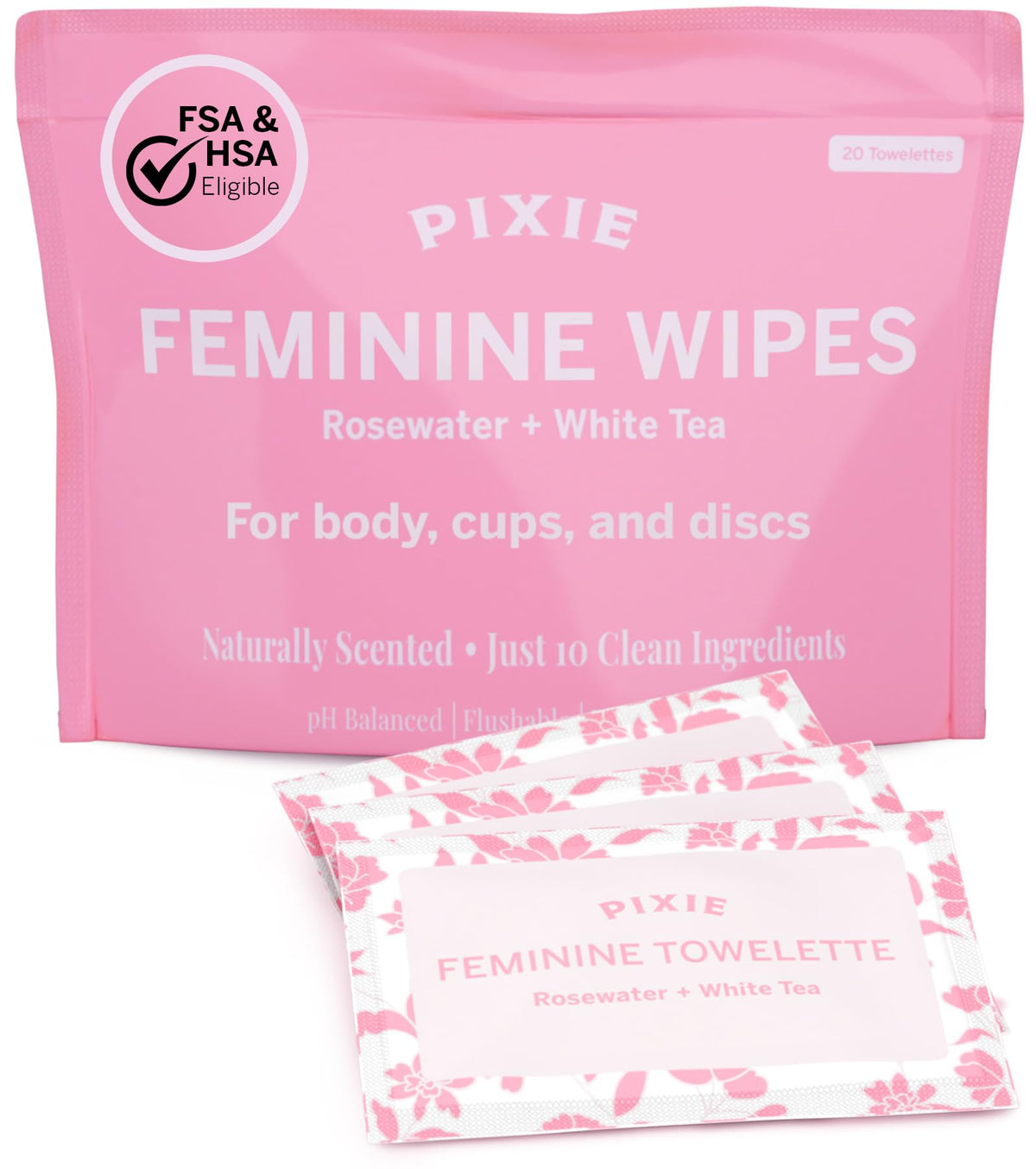 Pixie Cup empaque frontal mostrando beneficio biodegradable