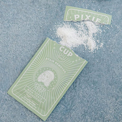 Pixie Cup etiqueta con instrucciones claras y sencillas de uso