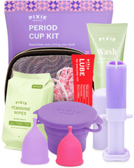 Pixie Cup vista frontal del kit completo con accesorios, facilita la transición