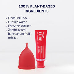Pixie Cup etiqueta con ingredientes naturales y pH equilibrado visible