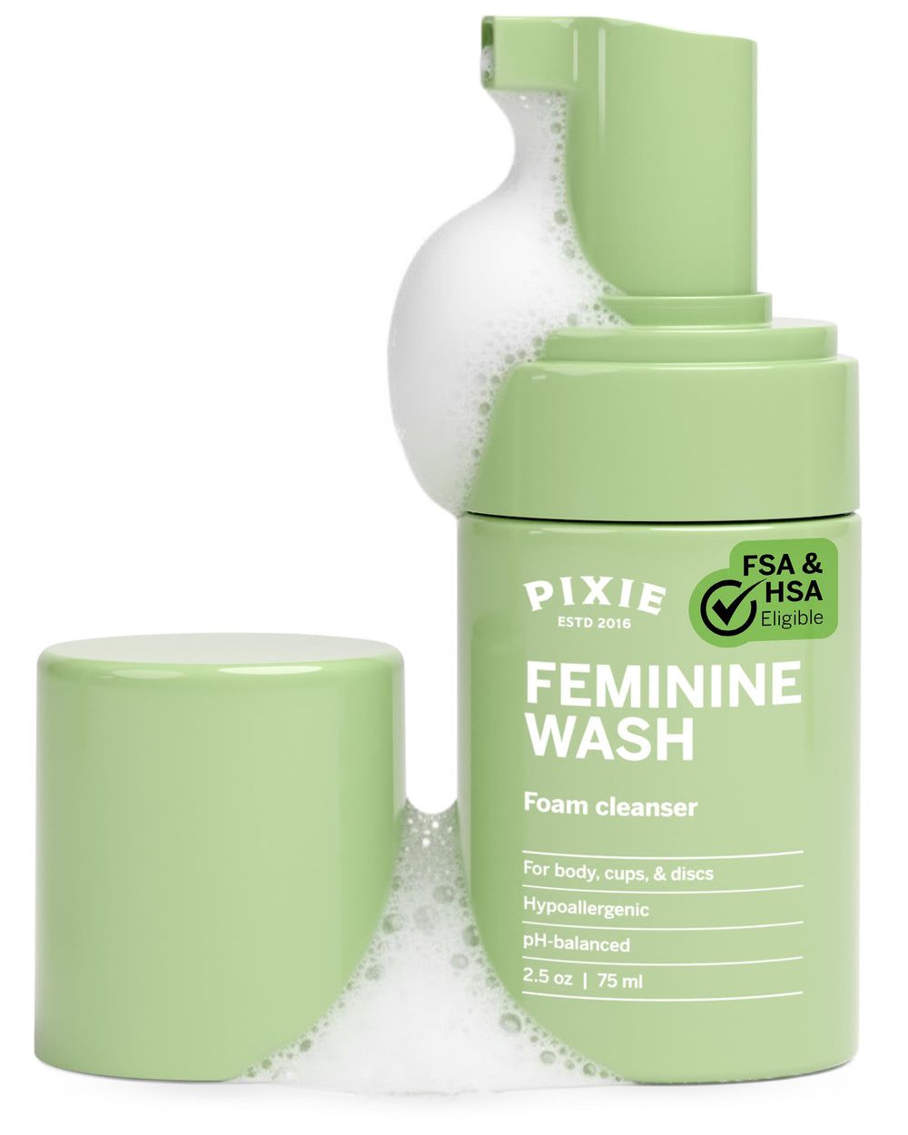 Pixie Cup frasco frontal mostrando diseño práctico y ventaja de viaje