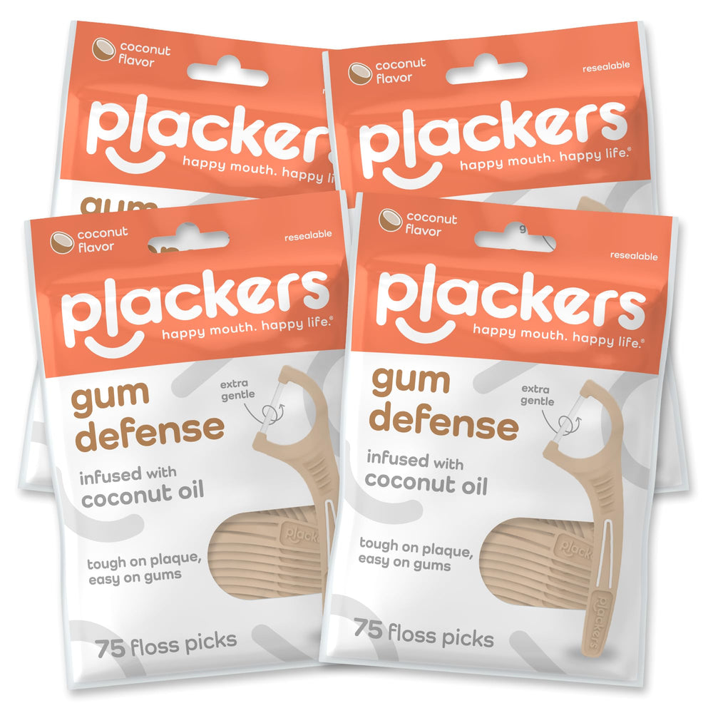 Plackers empaque frontal mostrando 4 paquetes y beneficio frescura