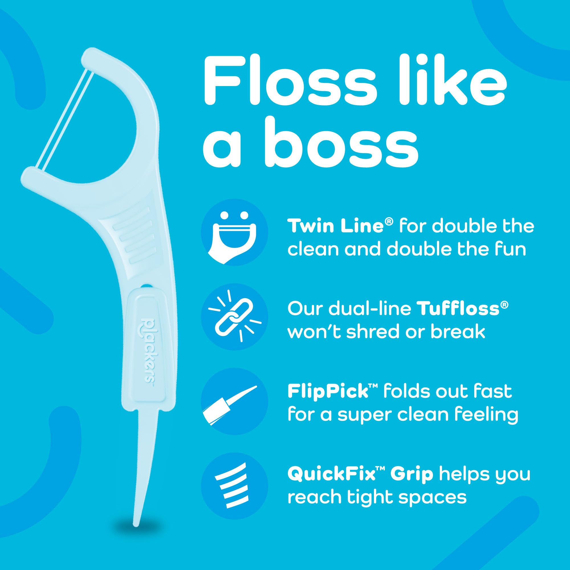 Plackers FlipPick desplegado limpiando un espacio interdental con seguridad