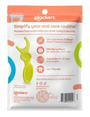 Plackers flosser detalle de la cabeza en ángulo mostrando el hilo resistente y facilidad de uso