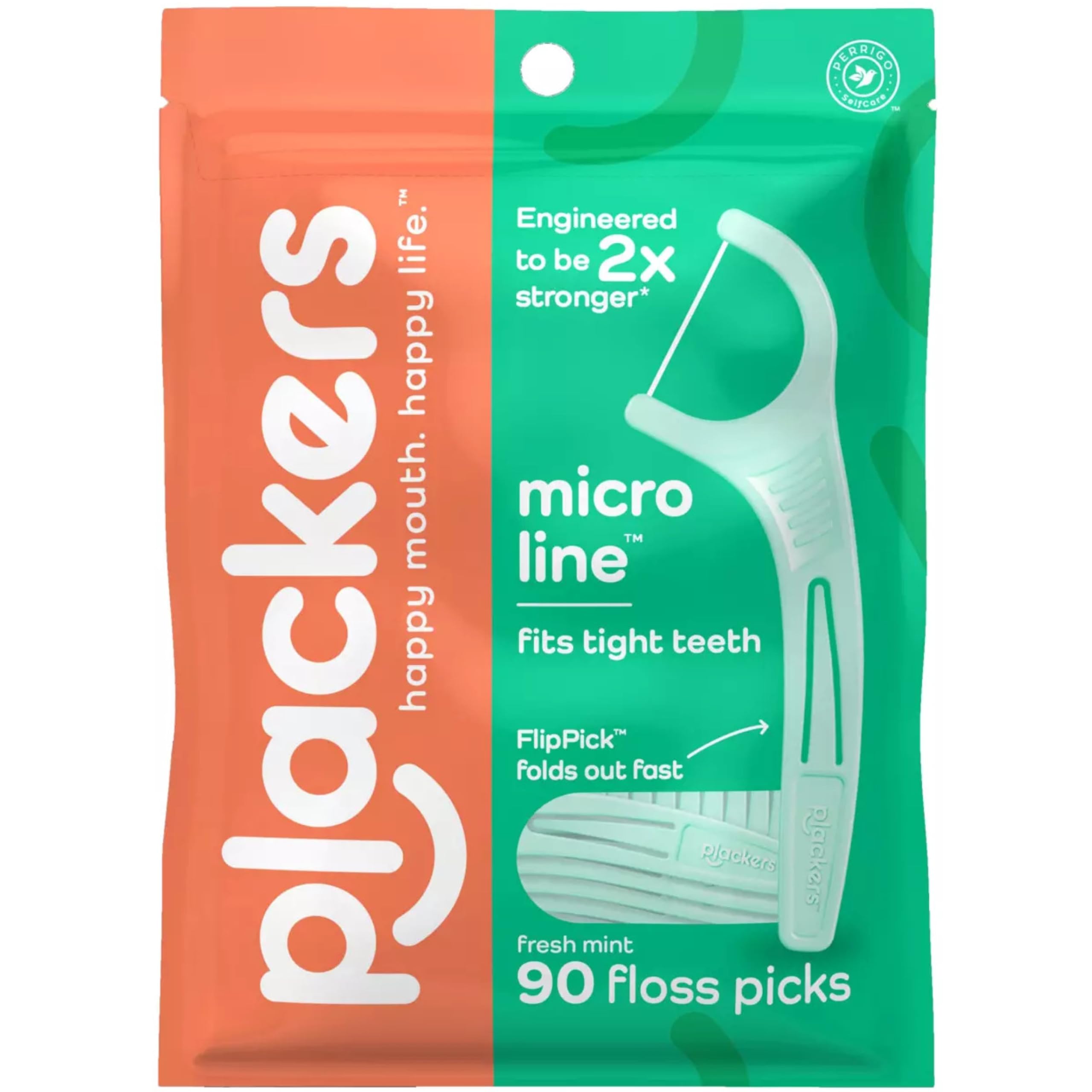Plackers frente del empaque mostrando 90 unidades y frescor inmediato