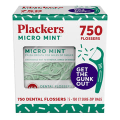 Plackers frente del empaque mostrando 750 unidades y almacenamiento seguro
