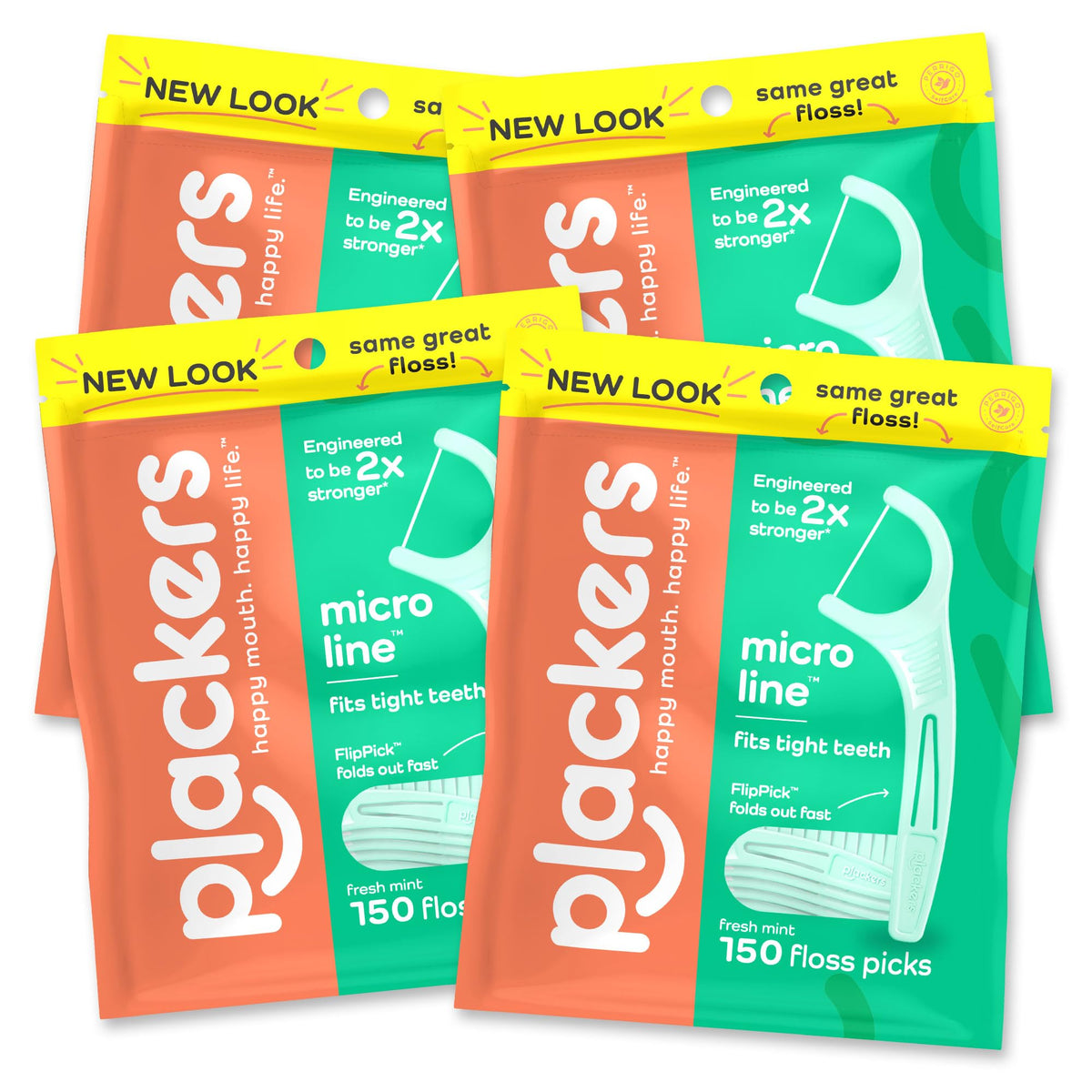 Plackers paquete frontal mostrando 150 unidades y sello Sure‑Zip beneficio portabilidad