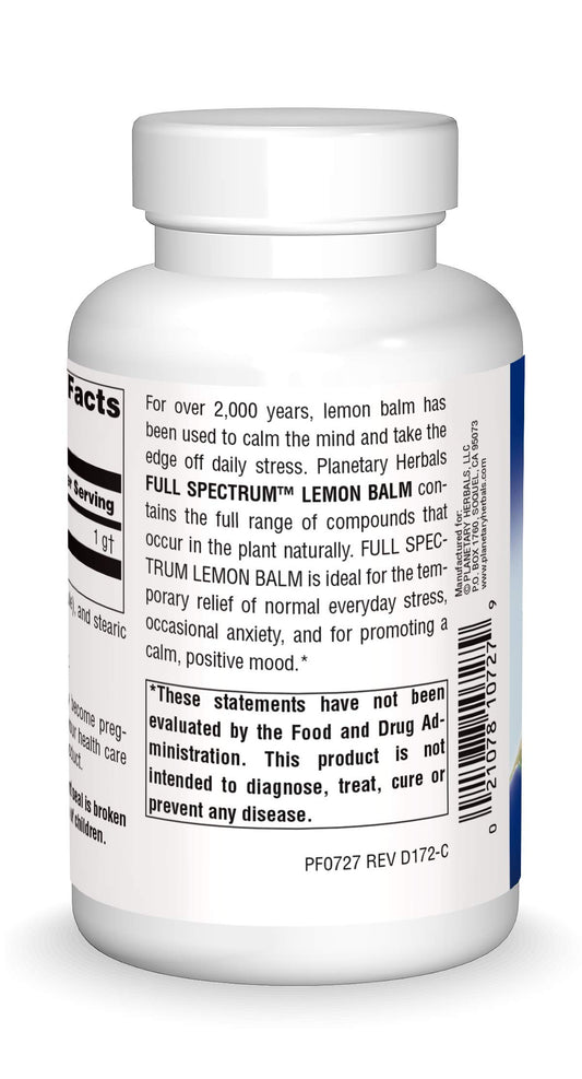 Planetary Herbals Melisa, cápsulas, apoyo para un estado de ánimo equilibrado durante el día.