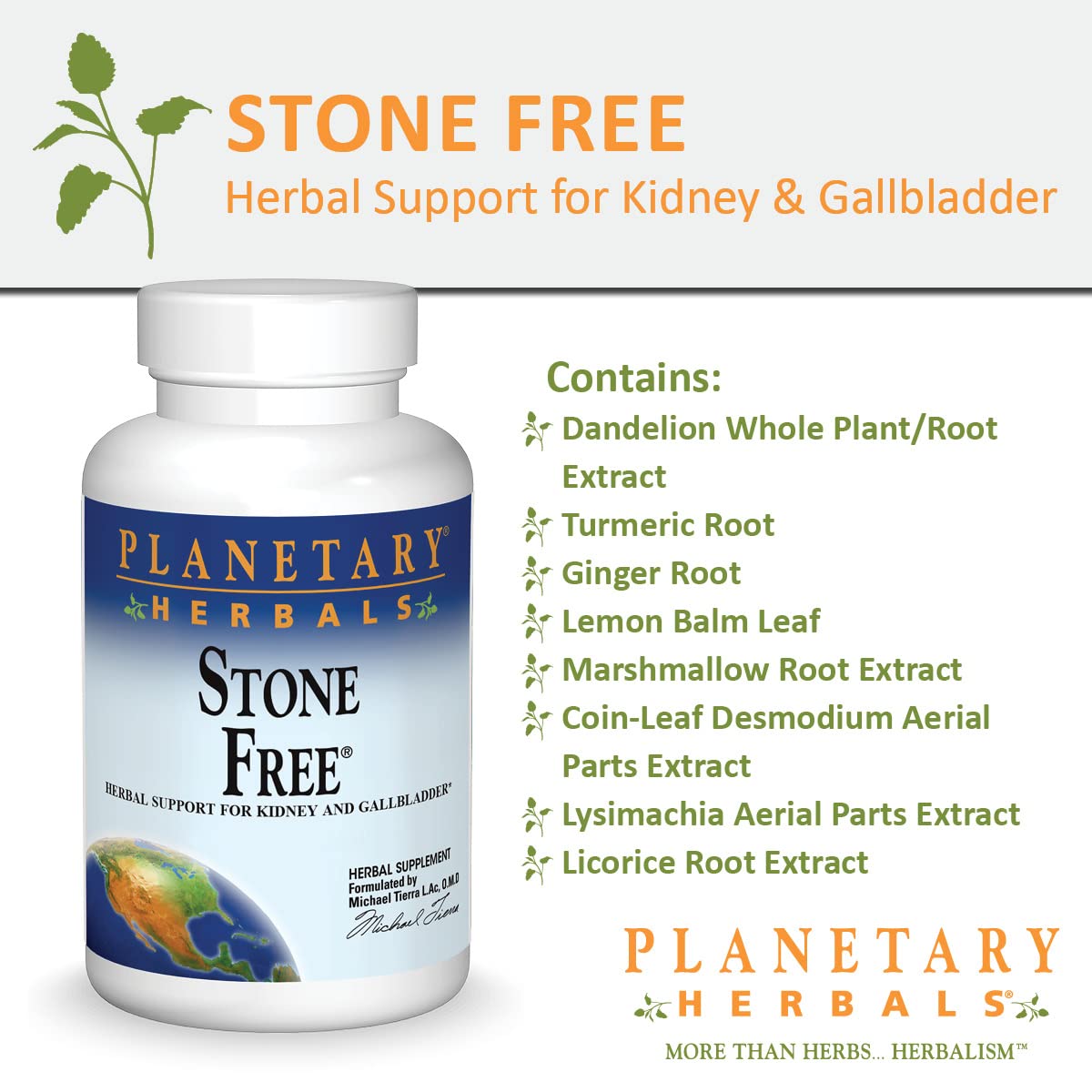 Planetary Herbals Stone Free label close-up emphasizing natural herbal support