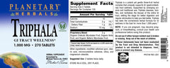 Comparación de tamaño de tableta Triphala Planetary Herbals en mano para escala
