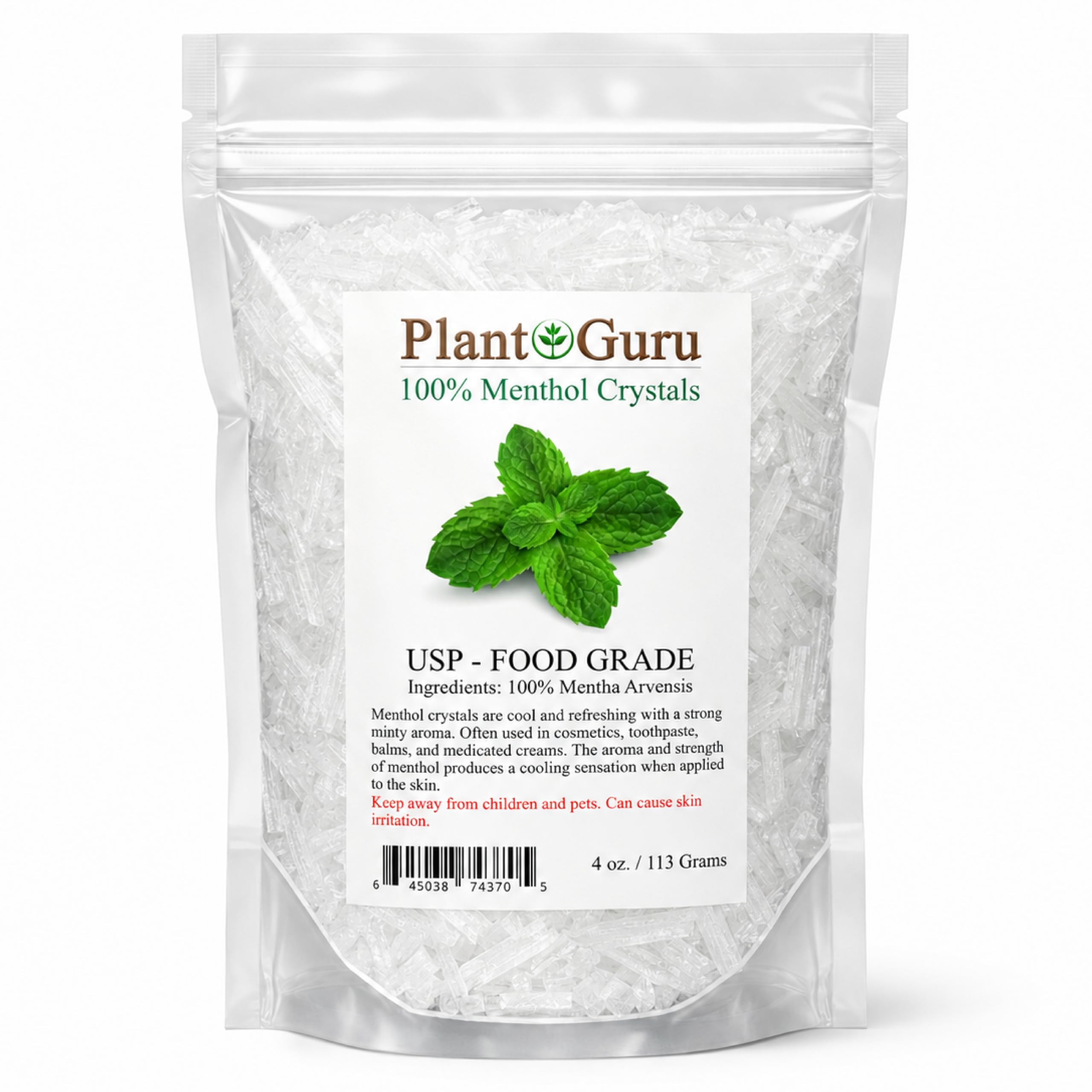 Plant Guru paquete frontal de cristales de mentol, visual claro y profesional