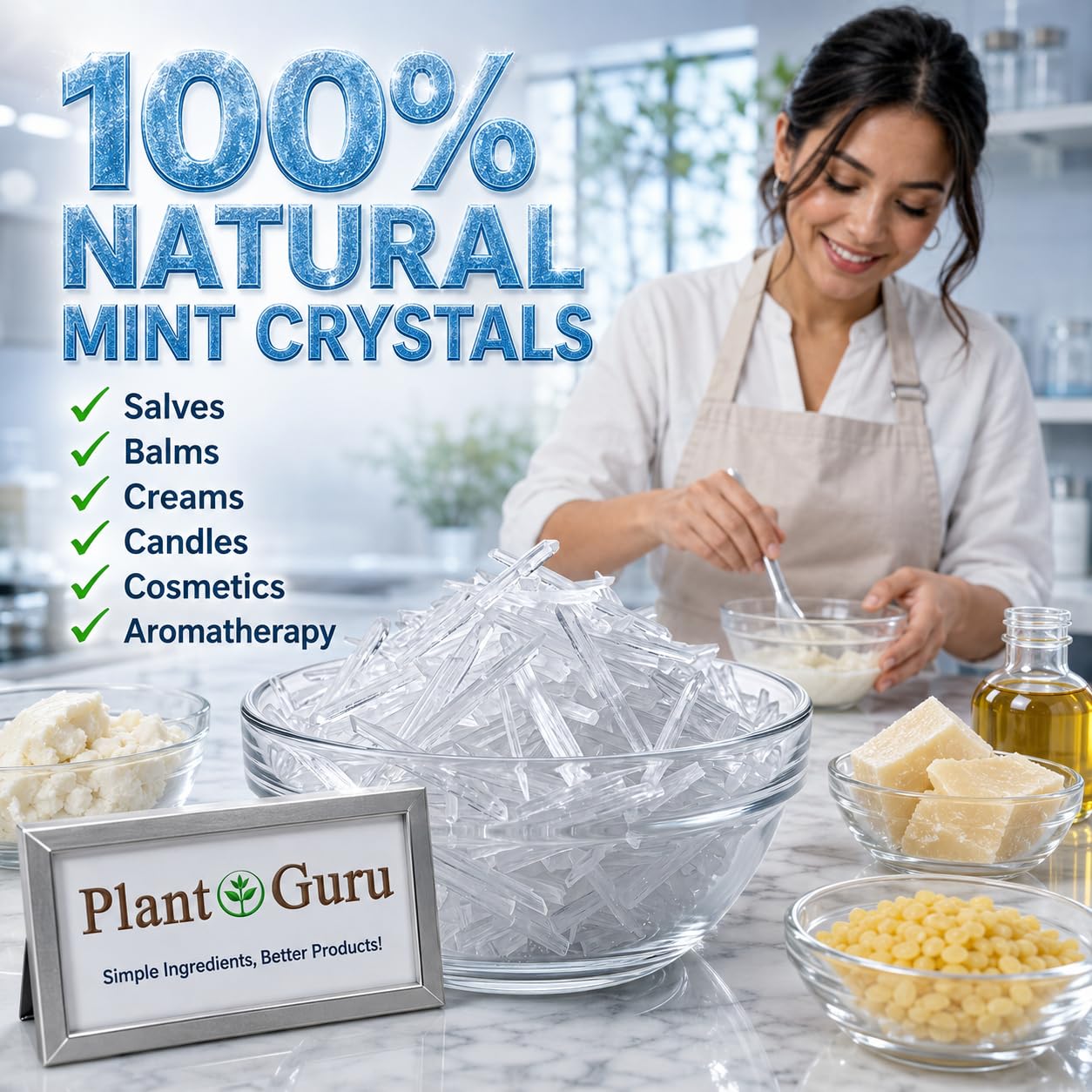 Plant Guru cristales junto a regla para comparar tamaño y controlar dosis