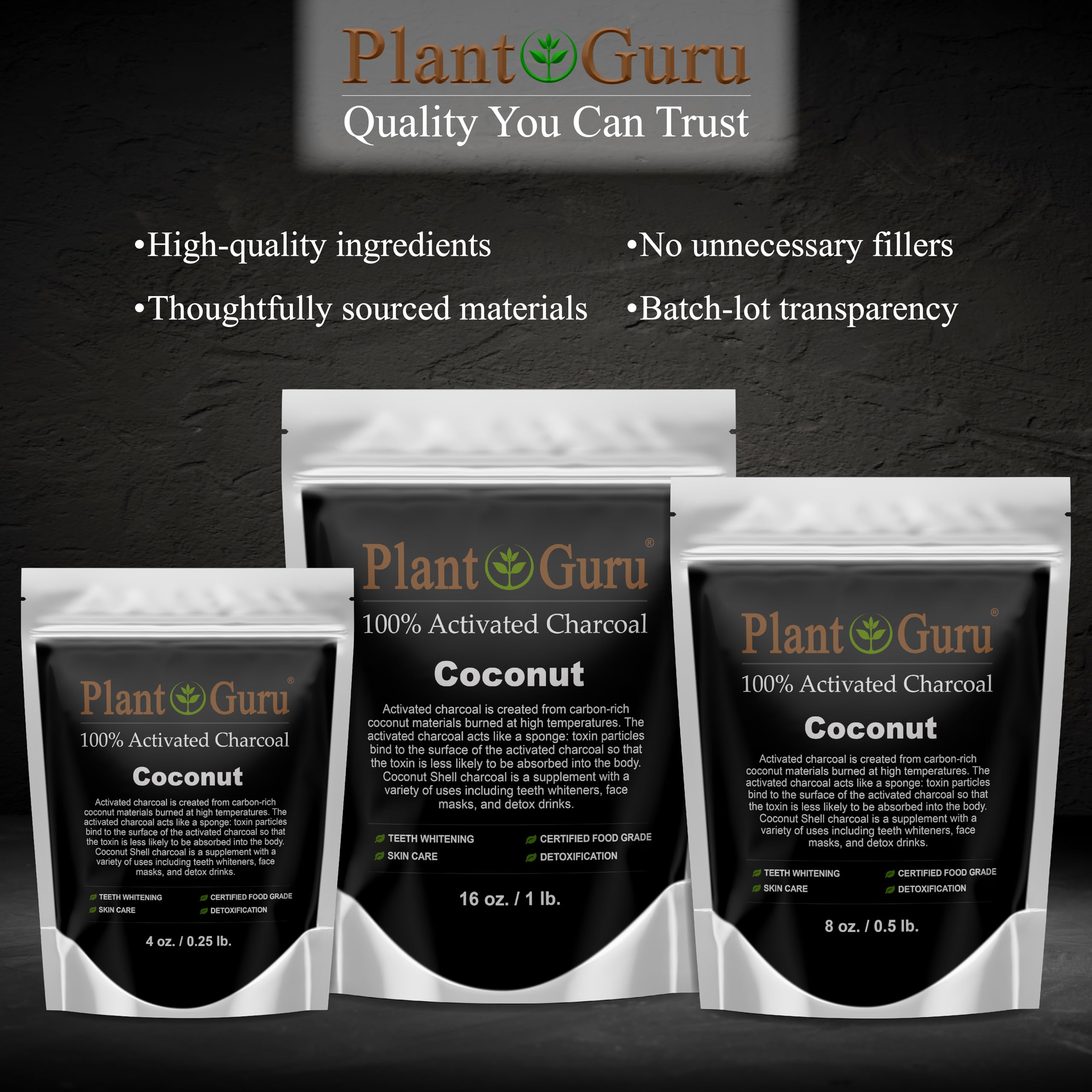 Plant Guru etiqueta con certificaciones food grade y kosher visibles