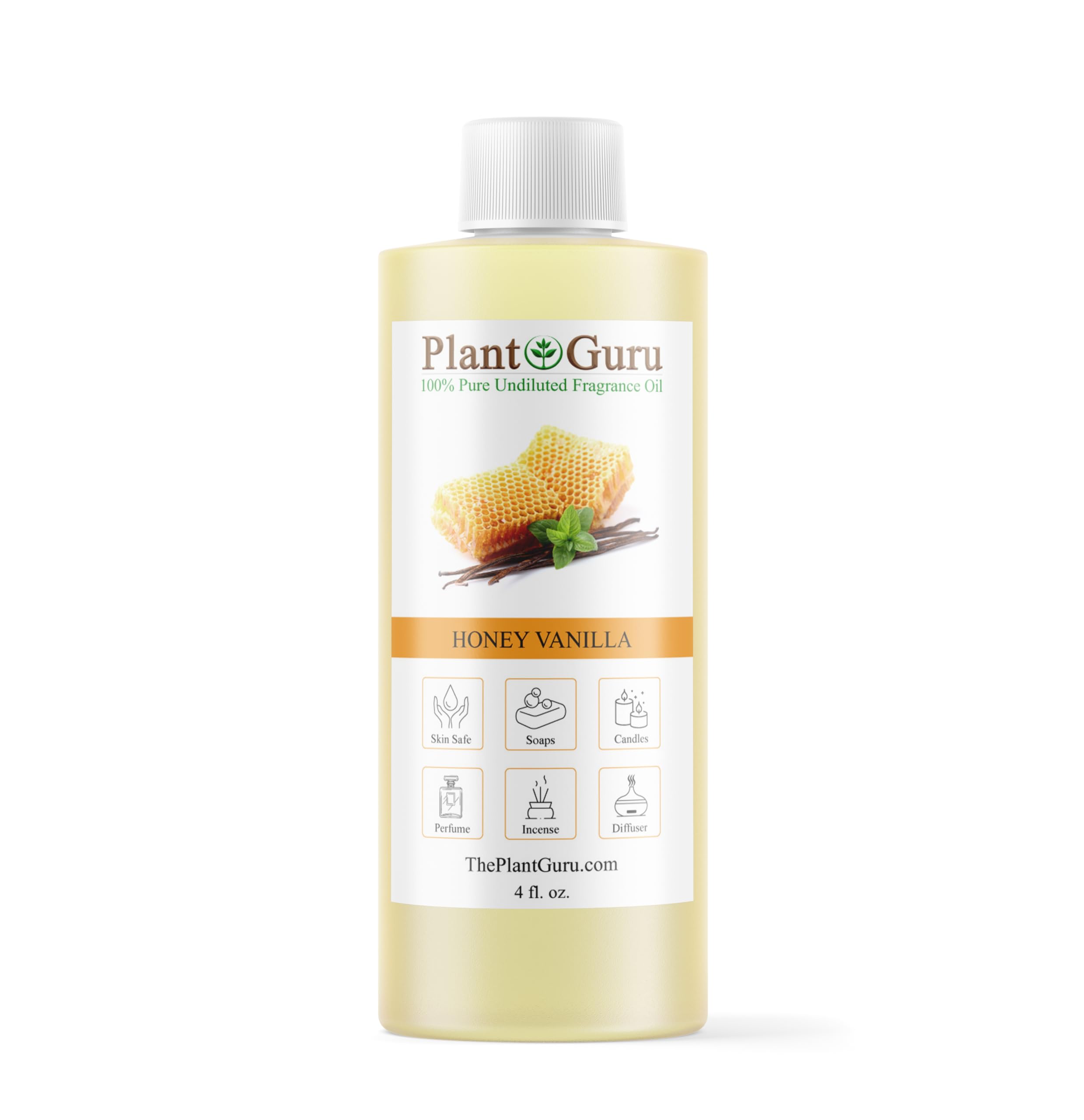 Plant Guru frasco frontal mostrando la etiqueta y aroma visible