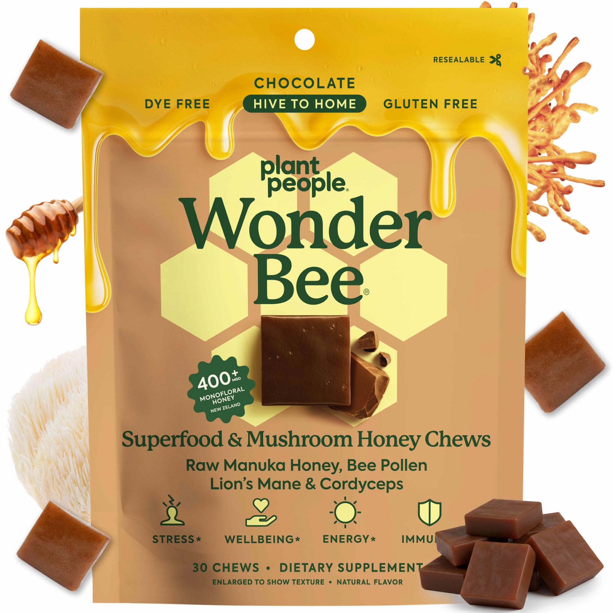 Plant People envase frontal de WonderBee mostrando 30 chews y conveniencia