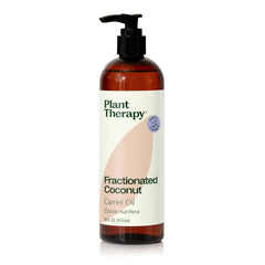 Plant Therapy botella frontal de aceite de coco fraccionado muestra presentación y pureza
