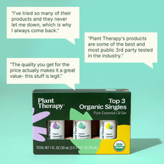 Plant Therapy aceite de Peppermint gota sobre hoja destacando frescura vigorizante
