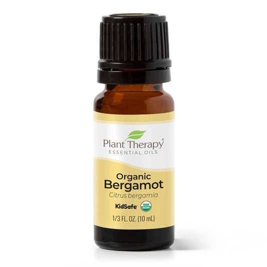 Plant Therapy botella frontal de bergamota mostrando envase y pureza