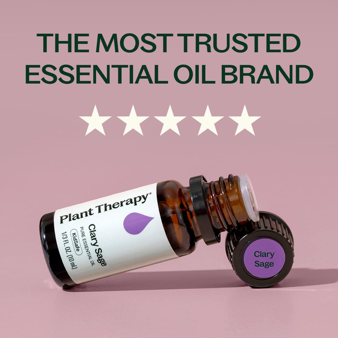 Plant Therapy clary sage gota de aceite en fondo neutro, textura pura