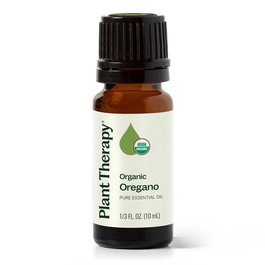 Plant Therapy frasco delantero mostrando etiqueta y volumen 10 mL, confianza de pureza