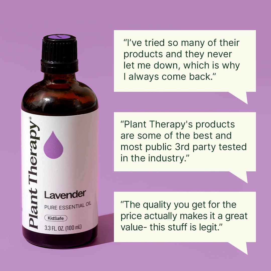 Plant Therapy difusor encendido con lavanda creando ambiente relajante