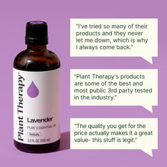 Plant Therapy difusor encendido con lavanda creando ambiente relajante