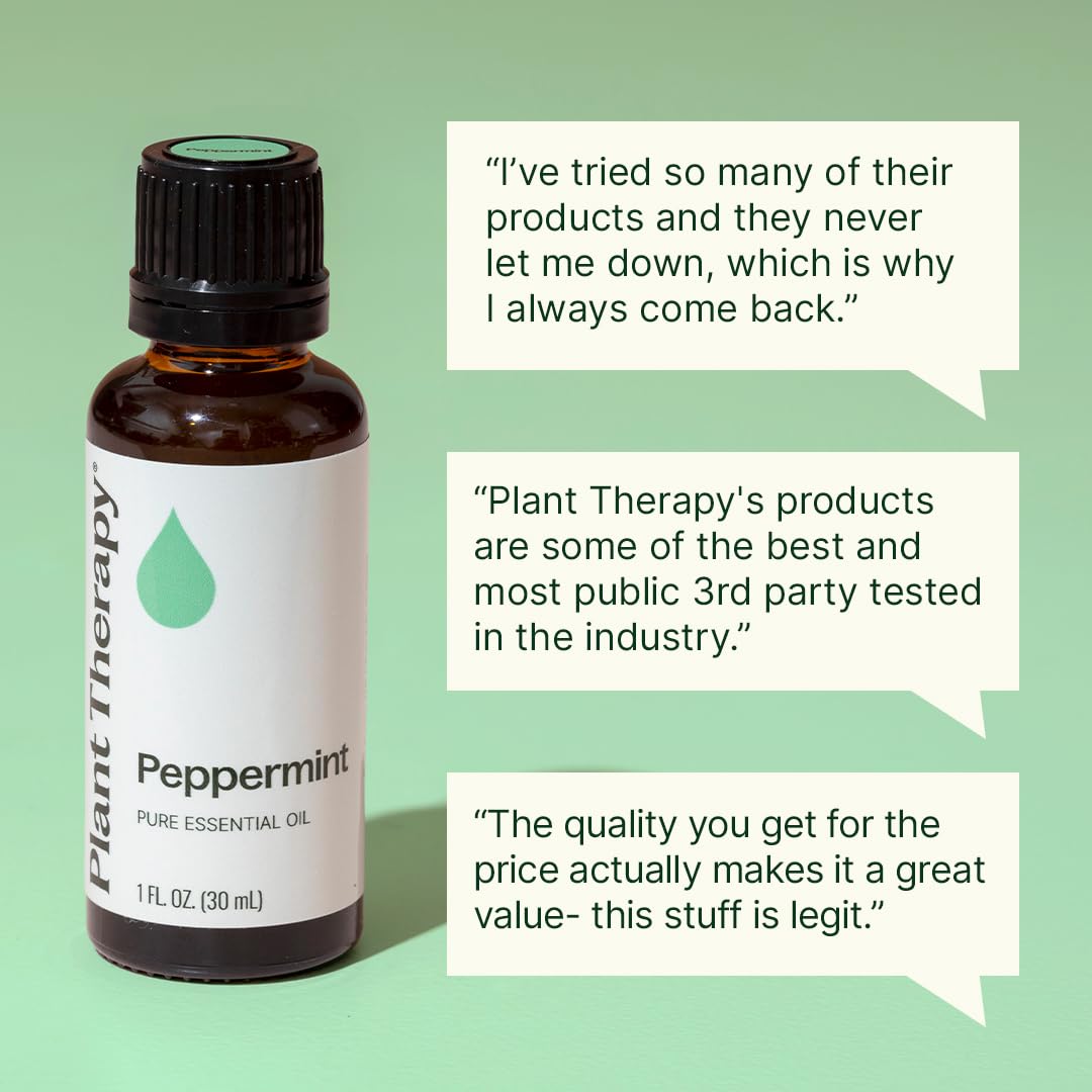 Difusor con gotas de Plant Therapy menta liberando aroma revitalizante