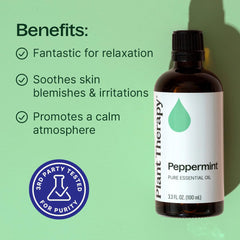 Plant Therapy etiqueta del aceite de menta con información de lote clara