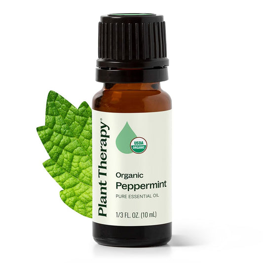 Plant Therapy botella frontal menta orgánica mostrando pureza