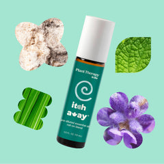 Plant Therapy roll-on en mano de adulto aplicando, uso controlado y seguro