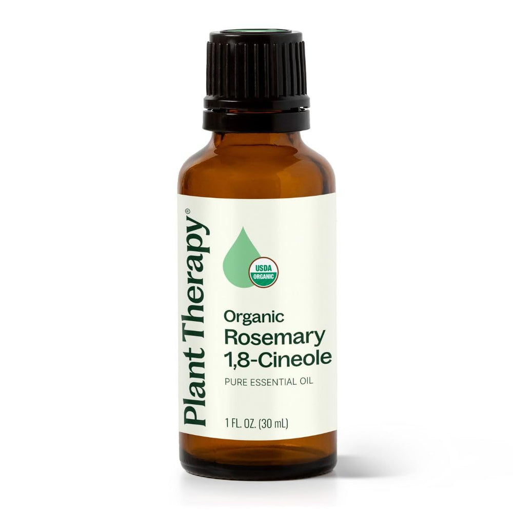 Plant Therapy envase frontal mostrando botella de romero orgánico, confianza en calidad