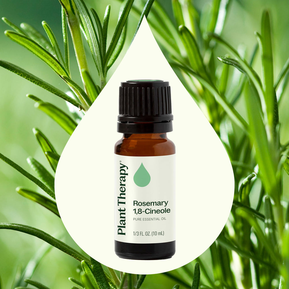 Plant Therapy gota de aceite de romero sobre la mano destacando textura ligera