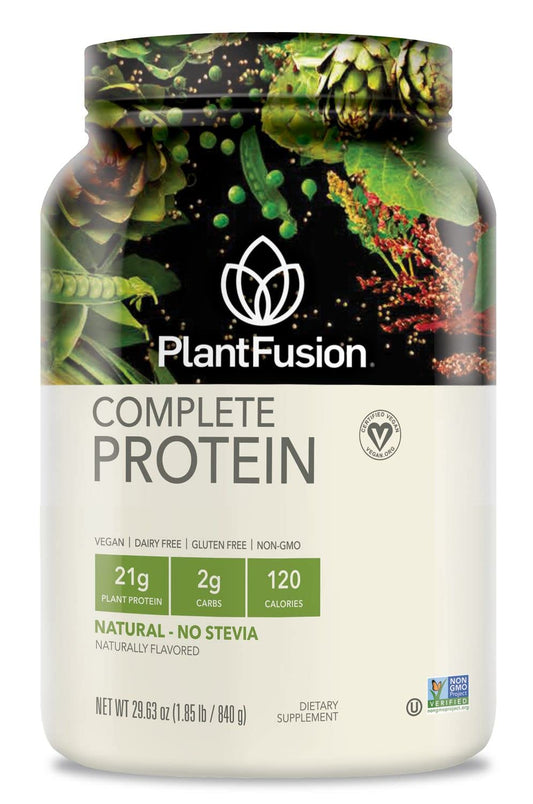 PlantFusion bote frontal mostrando la marca y el beneficio de 21 g proteína