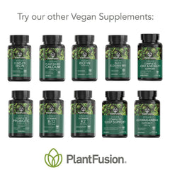 PlantFusion frasco abierto con 60 tabletas mostrando cantidad del envase