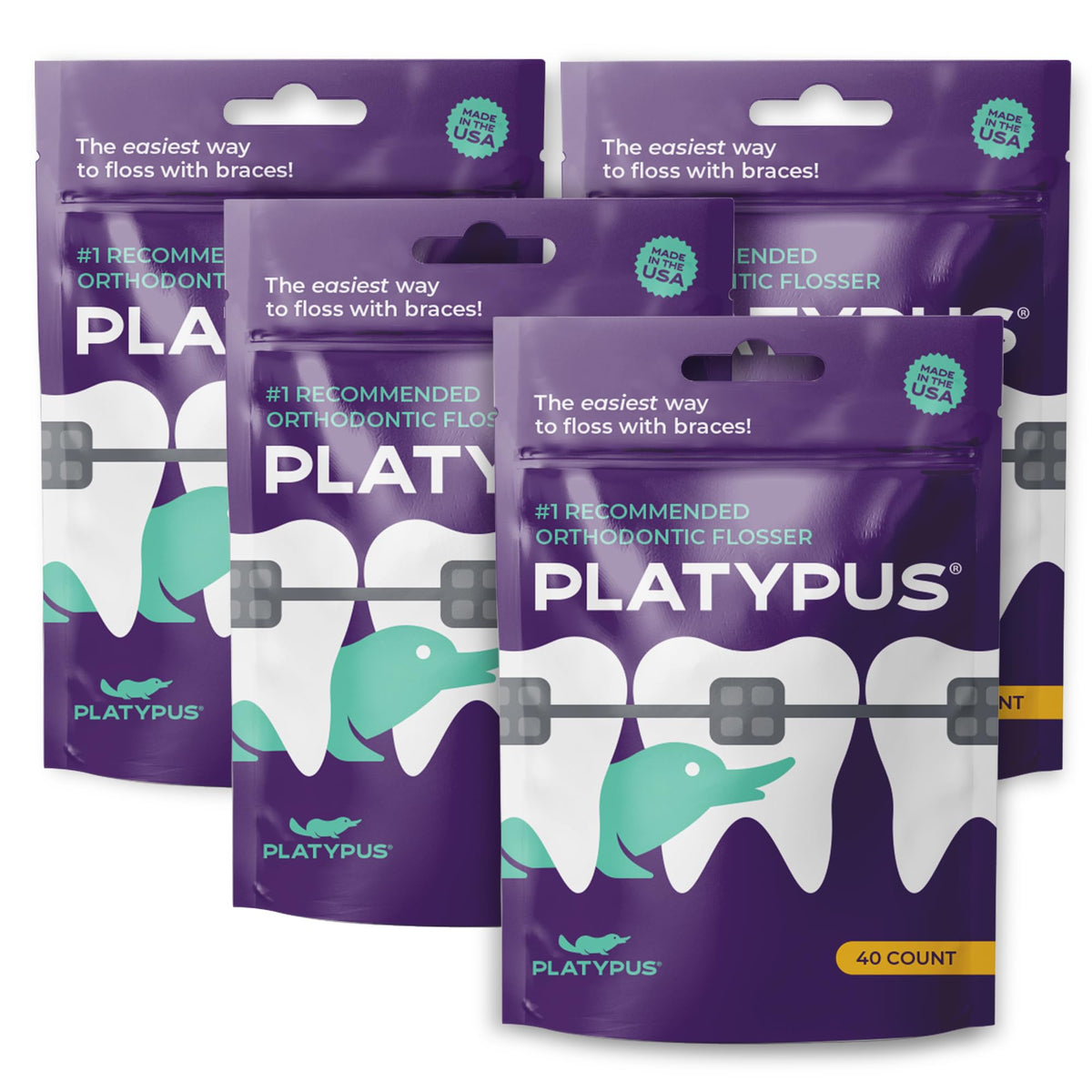 Platypus empaque frontal mostrando 40 unidades y visibilidad clara del producto, beneficios de portabilidad