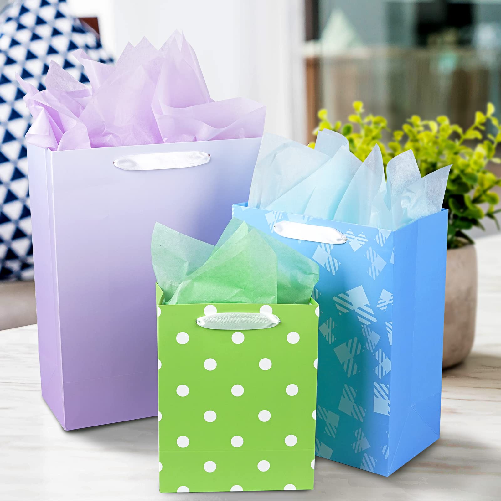 Plauthus bolsa en uso con regalo destacando presentación cuidada