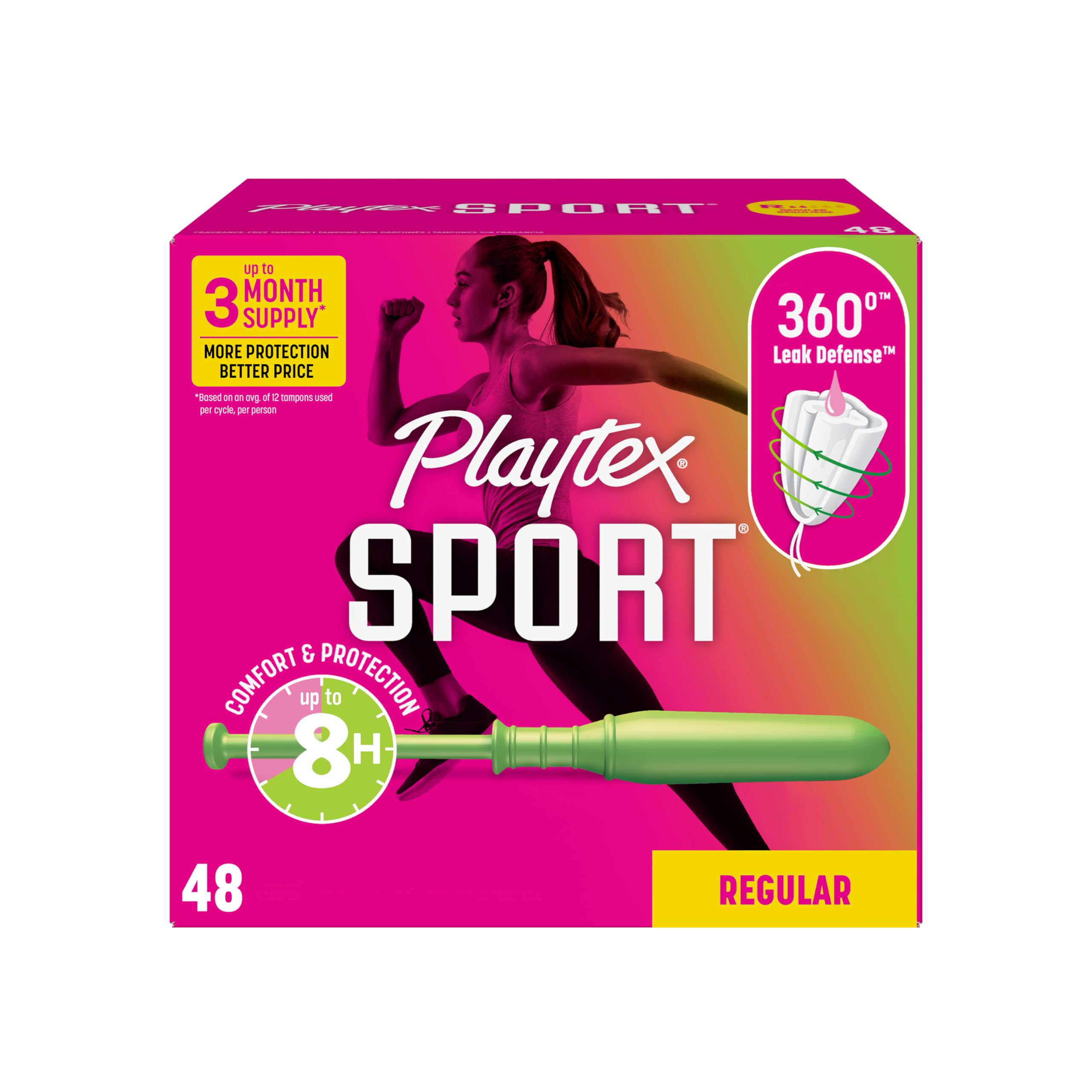 Playtex frente del empaque mostrando 48 unidades y protección deportiva