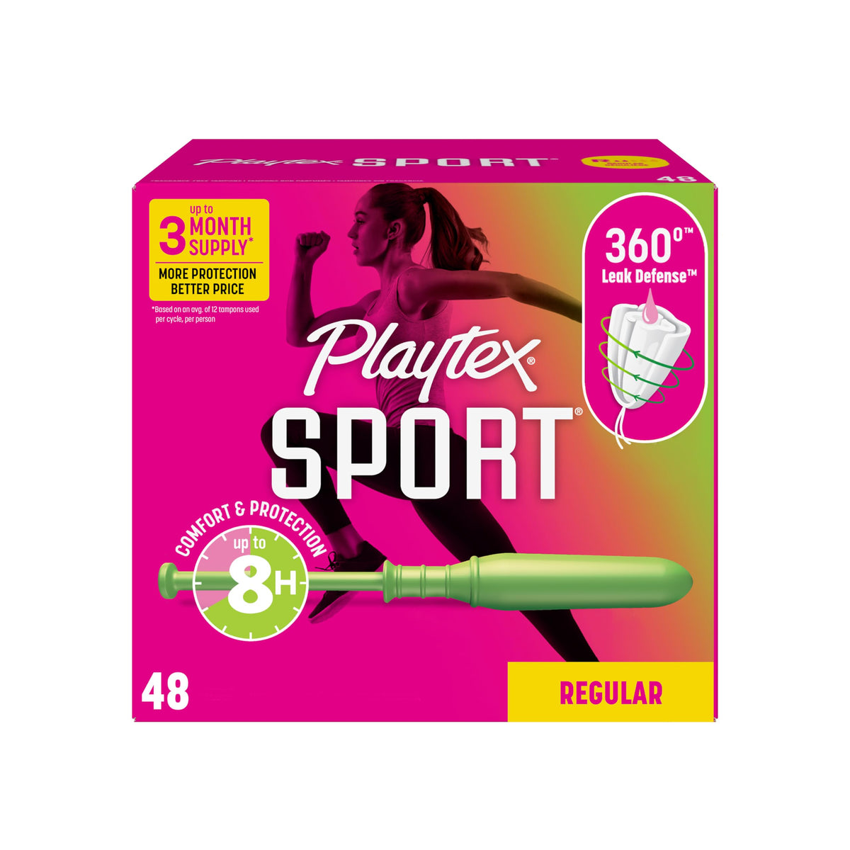 Playtex frente del empaque mostrando 48 unidades y protección deportiva