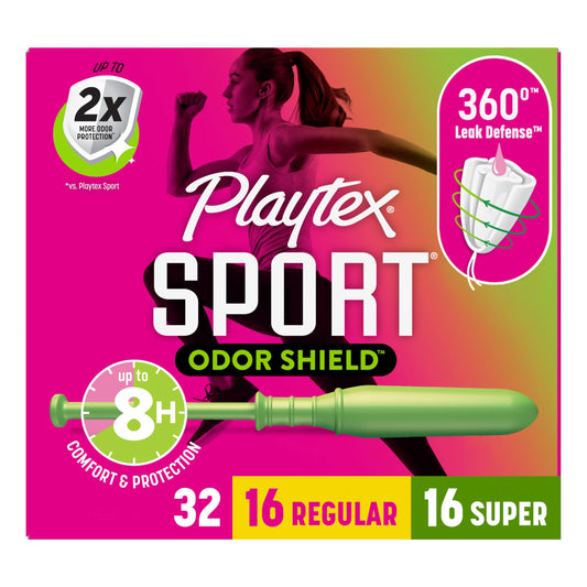 Playtex Sport empaque frontal mostrando el multipack y beneficio de protección