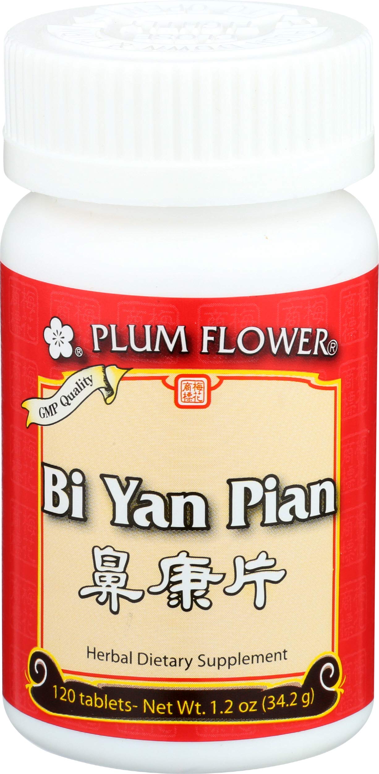Plum Flower envase frontal mostrando 120 tabletas y beneficios de conveniencia