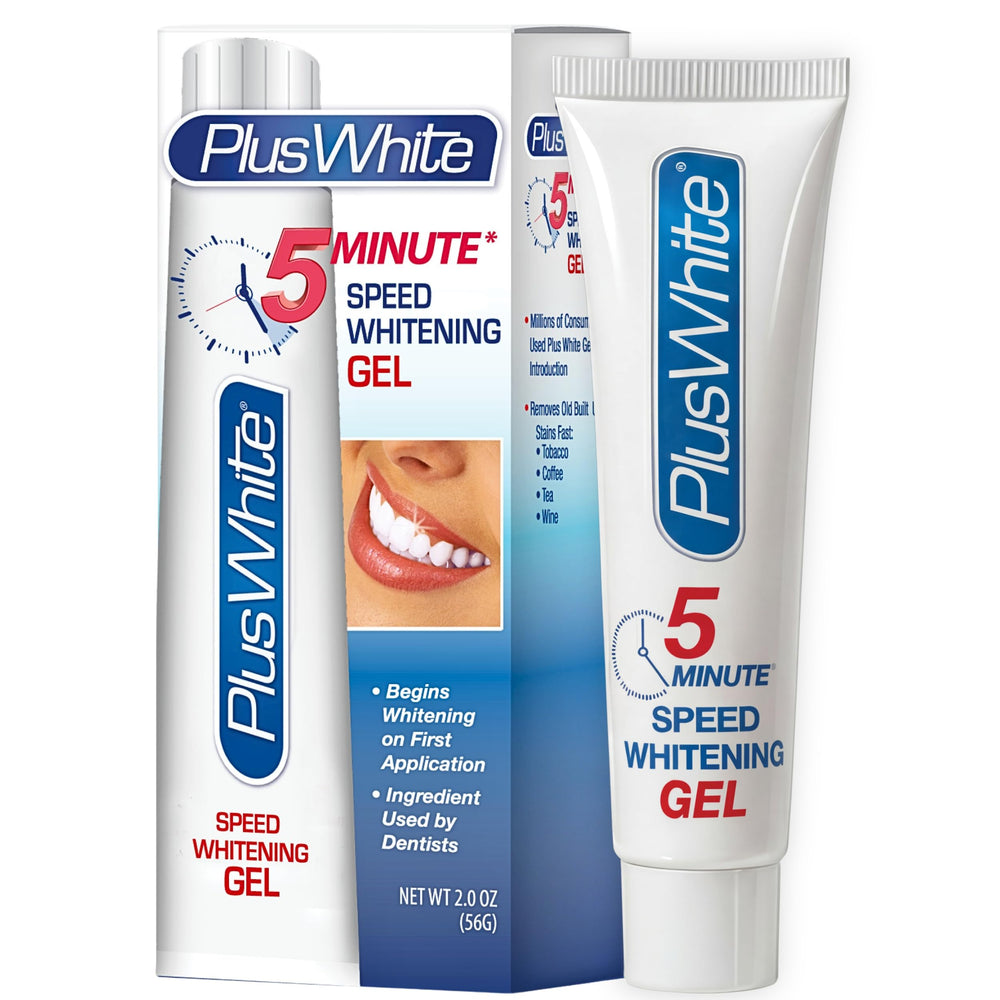 Plus White gel envase frontal mostrando tamaño 2 oz y aplicación precisa