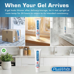 Plus White textura del gel en primer plano, consistencia no abrasiva facilitada