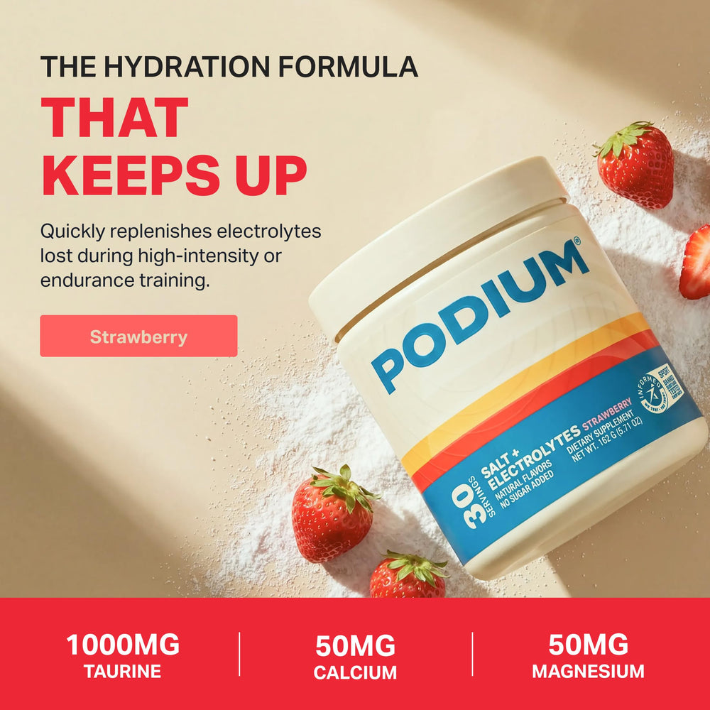Podium Nutrition bebida preparada en vaso lista para rehidratar tras ejercicio