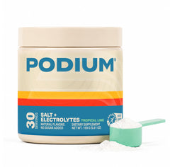 Podium Nutrition envase frontal mostrando sabor Tropical Lime y beneficio de rehidratación