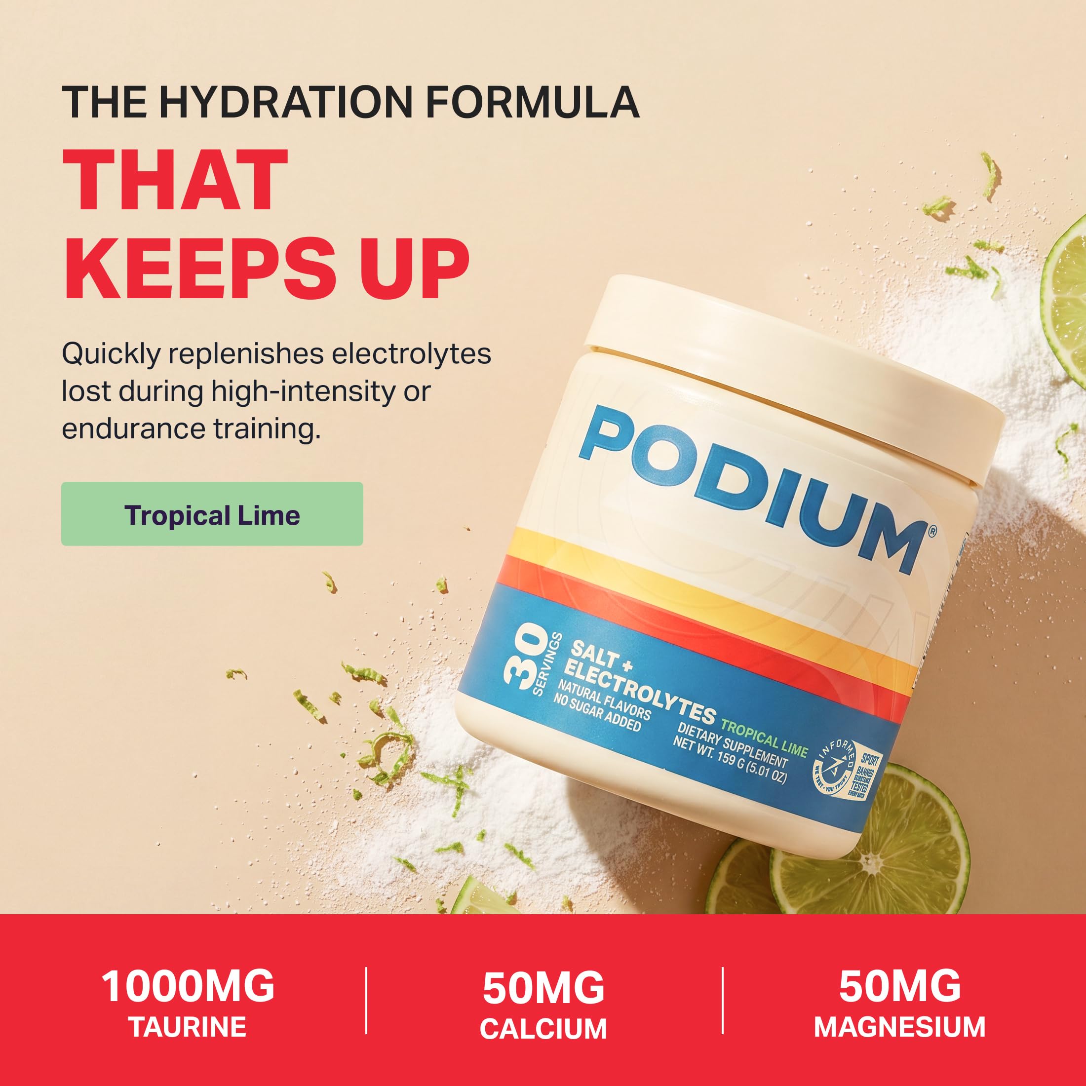 Bebida preparada Podium Nutrition en vaso listo para hidratar y recuperar músculos