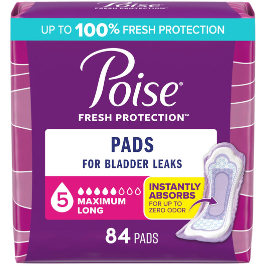 Poise paquete frontal mostrando 84 almohadillas y protección prolongada