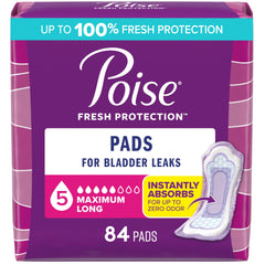 Poise paquete frontal mostrando 84 almohadillas y protección prolongada